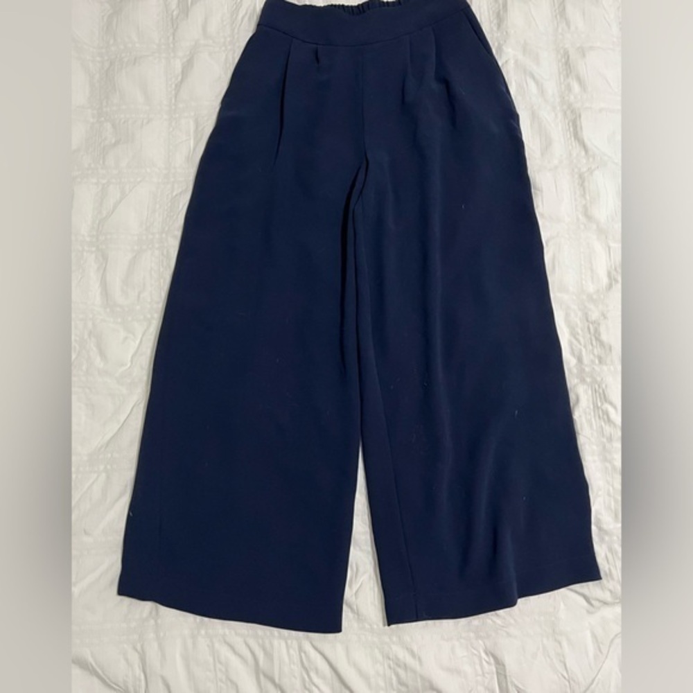 1 State Navy Blue Lightweight Wide Leg Trousers Slacks Size Small